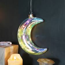 Color changing lighted halloween moon silhouette hanging. Hanging Iridescent Glass Led Moon Light Lisa Angel