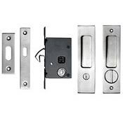 This kit should contain the door hook the hangers onto the carriages. Pocket Door Hardware