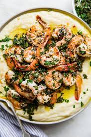 Chimichurri Shrimp With Creamy Polenta By The Modern Proper Chimichurri Sauce Makes An Ideal Partner F Chimichurri Shrimp Shrimp Recipes Easy Creamy Polenta