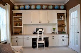 Using One Wall For A Home Office Desk Plus Storage Cabinets Home Office Furniture Home Home Office Desks