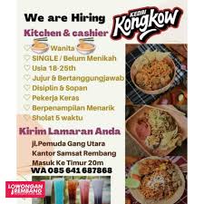 Maybe you would like to learn more about one of these? Lowongan Kerja Kitchen Cashier Kedai Kongkow Rembang Tidak Ada Syarat Pendidikan Lowongan Rembang