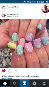 See more ideas about nails, nail designs, nail art. Pastel Spring Easter Colors Nails Dots Yellow Teal Pink Purple Blue Green Nail Colors Cute Nail Designs Nail Designs