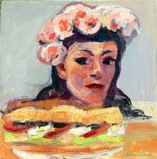 Wonderful "french Provencal Tuna Sandwich Pain Bagnat With Self Portrait"  Paris Bistro Barberet Expressionist Still Life Oil Painting Impres