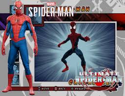 An updated version of his classic suit that looks more like modern athletic wear than spandex, with white carbon fiber armor reinforcements on the chest and back logos, backs of his hands, and knuckles. Spider Man Classic Suit Ps4 Ultimate Spider Man Skin Mods