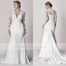 Appliques mermaid plus size wedding dress with long sleeves. Modest V Neck Lace Wedding Dresses Long Sleeve Illusion Appliques Mermaid Plus Size Bridal Gowns 2019 Wedding Dresses Aliexpress