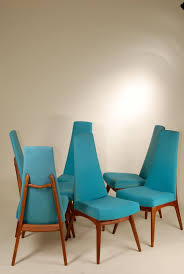 Set Of 6 Mid Century Modern High Backed Blue Dining Chairs Mid Century Modern Furniture Mid Century Modern Decor Mid Century Dining
