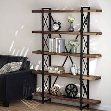 Amazon Com Little Tree 5 Tier Bookcase Solid Wood 5 Shelf Industrial Style Bookcases And Book Shelves Wood Bookshelves Industrial Bookcases Etagere Bookcase