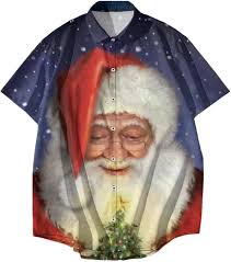 Amazon.com: Camisa fea de Navidad para hombre, ajuste relajado, manga  corta, con botones, camiseta de bolos con estampado de Papá Noel, Blanco-2  : Ropa, Zapatos y Joyería