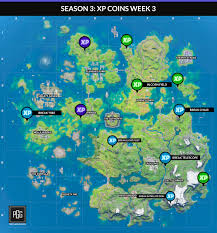 This guide will reveal the location this guide will help players locate all the xp coins currently active in fortnite chapter 2 season 2. Season 3 Xp Coins Week 3 Map Fortnitebr