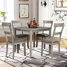 This set features a round dining table and four dining chairs. Amazon Com 5 Piece Dining Table Set Industrial Wooden Kitchen Table And 4 Chairs For Kitchen Dining Room Light Grey Table Chair Sets