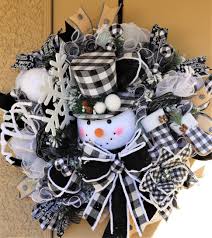 Black And White Plaid Christmas Wreath Snowman Buffalo Plaid Christmas Wreath Farmhouse Winter Door Decor Black And White Holida Christmas Wreaths Winter Door Decorations White Holiday Decorations