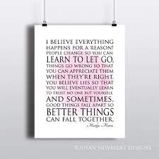 I Believe Everything Happens For A Reason Marilyn Monroe Etsy Art Quotes Inspirational Inspirational Wall Quotes Monroe Quotes