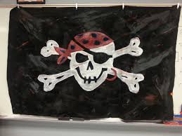 The Pirate Ship Flag Made By Painting Black Fabric To Look Old And Tattered For Peter Pan Jr Peter Pan Jr Peter Pan Peter Pan Costume