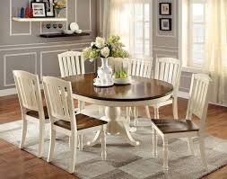 7 Pc Harrisburg Collection Country Style Oval Round Two Tone Vintage White And Dark Oak Finish Wood Dinin Oval Table Dining Dining Room Sets Farmhouse Dining