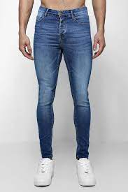 Mens Spray On Skinny Jeans In Blue Wash Blue From Boohooman On 21 Buttons