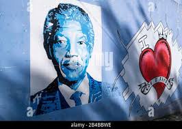 Cape Verde, Santo Antao island, green valley of Ribeira do Paul, mural of  Nelson Mandela in the village of Cha de Manuel dos Santos Stock Photo