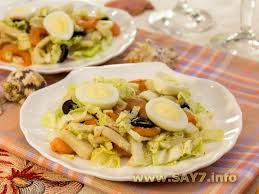 салат из печени трески с пекинской капустой без майонеза Salat S Kalmarami Krevetkami I Pekinskoj Kapustoj Recept Kalmar Eda Krevetka