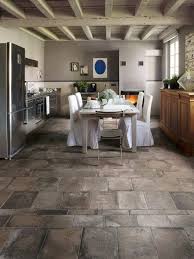 Gray brushed limestone kitchen floor tiles for modern kitchen flooring idea combined with white kitchen island and small wooden chairs to look bright in the kitchen. 1000 Ideas About Stone Flooring On Pinterest Aga Stove Modern Kitchen Flooring Best Flooring For Kitchen Floor Design