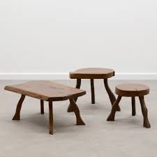 Barnwood, trunks, chests, steamer trunk, trunk coffee table, storage trunk, wooden trunk, trunk. Set Of 3 Brutalist Wooden Tree Trunk Side Tables 1970 S 134401