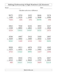 The 4 Digit Plus Minus 4 Digit Addition And Subtraction With Some Regrouping A Math Worksheet P In 2020 Subtraction Across Zeros Subtraction Addition And Subtraction