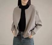 长绒棉五明治 女士圆领外套 棒球服开衫 山东网店春秋款女装