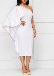 Cape Sleeve White One Shoulder Sheath Dress Liligal Com Usd 34 42 White Dresses For Women Off White Dresses Dresses