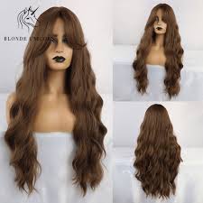 Emmor long brown human hair wig for women,natural 20 inch real hair wigs with bang straight style, daily use/long life/lightweight/can be colored (4#) 3.5 out of 5 stars 9 $99.00 $ 99. Blonde Unicorn Long Wavy Synthetic Dark Brown Hair Wigs With Bangs Heat Resistant Fiber Wigs For White Black Women Cosplay Daily Aliexpress