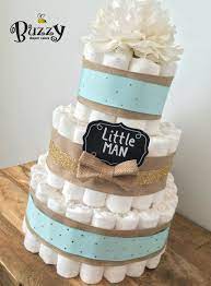 Little Man Boy Diaper Cake Spa Blue Burlap 3 Tier Diaper Cake Boy Baby Shower Shower Centerpiece Boy Diaper Cakes Babyparty Kuchen Fur Babyparty Babyparty Deko