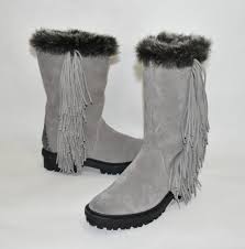 New! Sam Edelman Tilden Faux Fur Fringe Boot Gray Suede Size 7.5