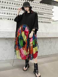 summer chiffon oversize printed split joint dress ミディドレス ストライプドレス ロングセーター