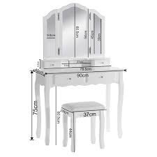 Modern 1 mirror 4 drawers makeup table dresser desk wooden stool for bedroom furniture home set accessories clearance sale hwc. White Dressing Table With Stool Mirrors And Drawers Woltu Eu
