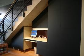 Cool bistro chair, plantation shutters and peace lily. Modern Staircase With Home Office Study Area Beneath Sobify