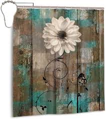 Art pattern shower curtain bathroom waterproof curtain include hooks decor lg. Amazon Com Amonee Yl Rustic Floral Butterfly White Flower Teal Brown Vintage Polyester Fabric Shower Curtain Sets With 12 Hooks Modern Bathroom Home Decor Home Kitchen