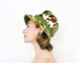 1970s Green Upholstery Hat 70s Green Floral Upholstery Hat Etsy Rave Hats Green Hats Hats Vintage