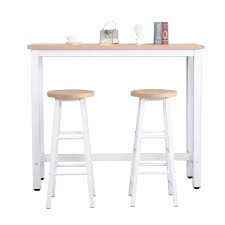 14''w x 14.75''l chair open back design round seat white vinyl upholstery ca117 fire retardant foam chair size: Mooseng 3 Pcs Dining Table And Chairs Set With Wood Tabletop 2 Chairs Bar Table Chairs Stools Set For Small Space Breakfast Nook Dining Room Living Room White Buy Online In Andorra At Andorra Desertcart Com Productid