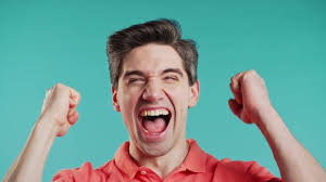 Man Shows Triumph Yes YEAH Gesture Victory On Violet