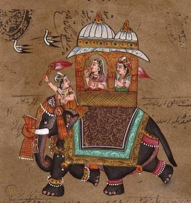 Miniature Painting Rajasthani India Rajput Folk Ethnic Art Old Royal Stamp Paper | #430510990