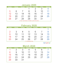 January February March 2020 Calendar 3 Months Per Page Free Printable 2020 Calendar Template Calendar Template Calendar Printables Monthly Calendar Printable