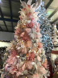 Gold tinsel garland 80 (tree not included). Pink Miss Haberdash Christmas Tree Faux Flowers Feathers And Baubles Christmas Tree Feathers Christmas Tree Topper Feathers Christmas Tree Themes