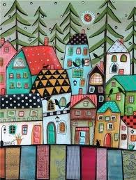 Dessin Anime De Maisons Dans La Nuit 5d Kit Broderie Diamants Diamond Painting Art Fantaisiste Art Populaire Les Arts