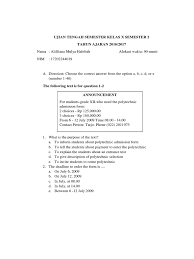 Bank soal essai non objektif kelas 10. Contoh Soal Ulangan Bahasa Inggris Kls X Sma Physical Quantities Physics