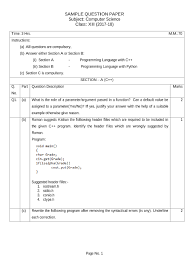 Students have to download the complete class 12 computer science sample papers in pdf for the great score in the. Cbse Sample Question Paper For Class 12 Computer Science Mock Paper 1