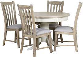 The first dining room tables were long, and portable. Mark Webster Lily Round Extending Dining Table And 4 Slatted Dining Chairs Grey Cashew Cfs Furniture Uk