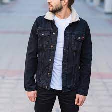 Herren jeansjacke mit fell mit kapuze. Herren Jeans Jacke Mit Fell In Schwarz