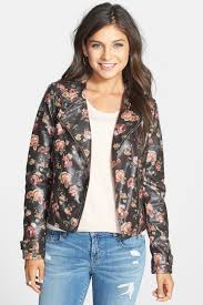 Jou Jou Floral Print Washed Faux Leather Jacket Juniors Nordstrom Rack