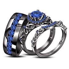 Black And Blue Wedding Ring Set Free 5 Diamond Black Gold Finish 4 00 Ct Blue Sapphire Engagement Trio Ring Set Black Gold Ring Wedding Ring Trio Sets Engagement Rings Sapphire