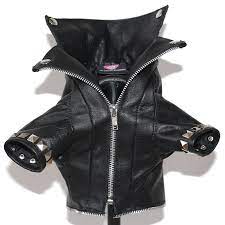 Zippers And Studs Biker Rocker Dog Leather Jacket Black Leather Moto Jacket Dog Fashion Clothes Leather Moto Jacket