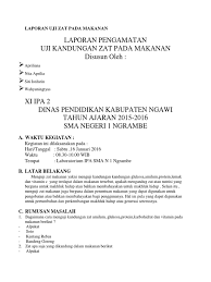 Uji kandungan karbohidrat, protein, glukosa, dan lemak pada makanan. Laporan Uji Zat Pada Makanan