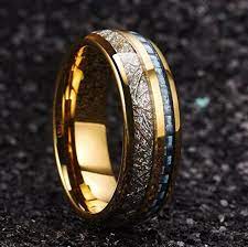 Reg 34595 7mm 24k Gold Plated Tungsten Meteorite Dome Style Sapphire Blue Carbon Fiber Inlay Engagement Anniversary Wedding Rings In 2021 Rings For Men Rings Tungsten