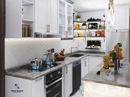 A contemporary kitchen in a boston home designed by jn interior spaces features blue glass subway tile and a wine refrigerator. Modern Living Room And Kitchen On Behance